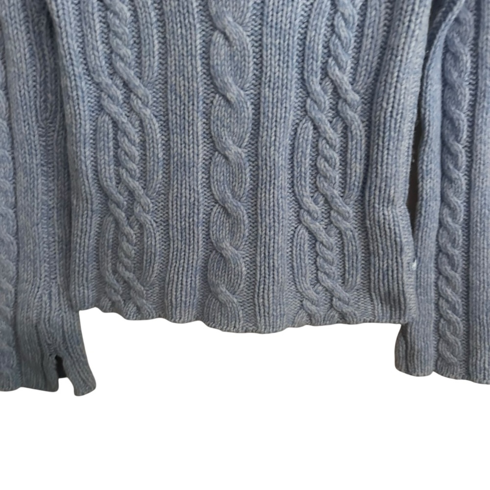 American Eagle Lightweight Blue Cable Knit Hooded Sweater Size Small - Picture 3 of 6